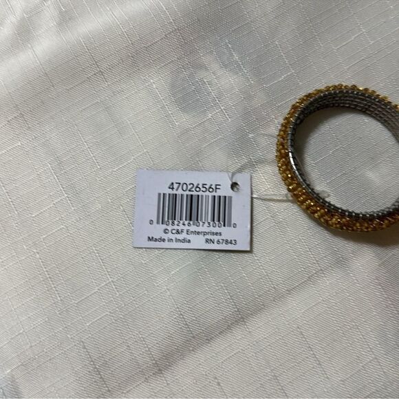 C&F Home Gold Set of 8 Tone Brown Shades Beaded Tasseled Dinner Napkin Rings - Picture 6 of 6